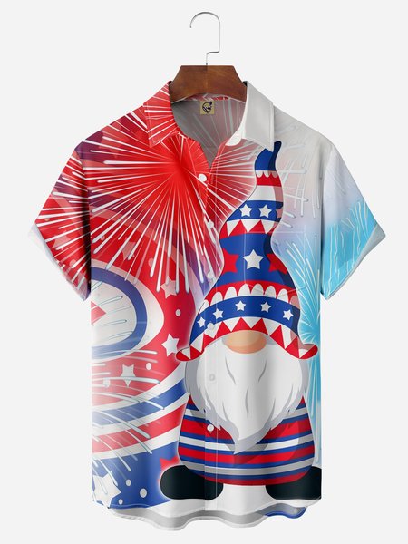 

American Flag Gnomes Chest Pocket Short Sleeve Casual Shirt, Red, Men Shirts