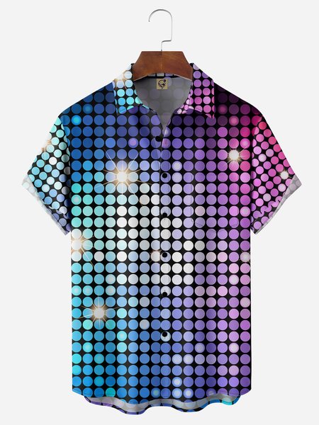 

70s Vintage Chest Pocket Short Sleeve Disco Shirt, Blue, Men Shirts