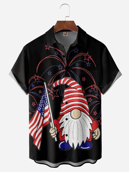

American Flag Gromes Chest Pocket Short Sleeve Casual Shirt, Black, Men Shirts
