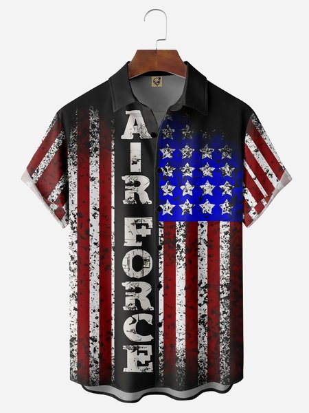 

Veterans Air Force Chest Pocket Short Sleeve Casual Shirt, Black, Men Shirts