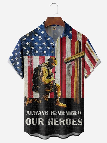 

Veterans Memorial Day Chest Pocket Short Sleeve Shirt, Red, Men Shirts