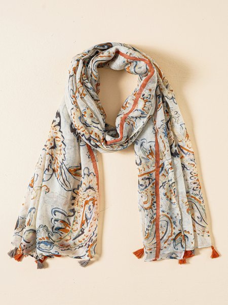 Casual Paisley Patterned Scarves Ethnic Boho Accessories, Khaki, Women Scarves & Shawls