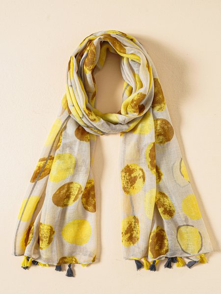 

Silky Polka Dot Pattern Scarf Beach Vacation Casual Women's Accessories, Yellow, Women Scarves & Shawls