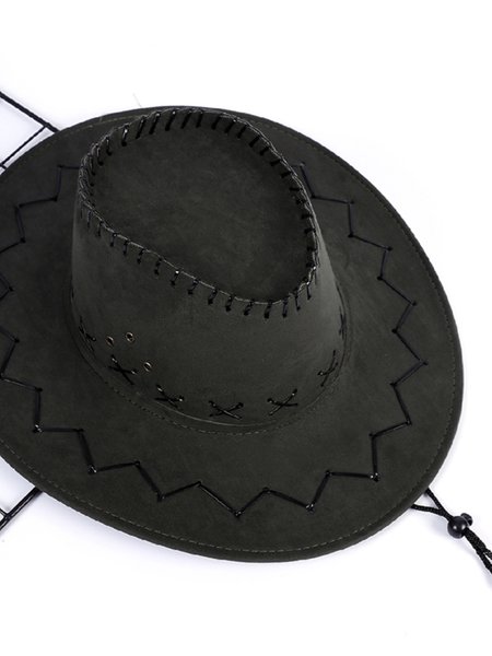 

Vintage Leather Cowboy Hat Western Ethnic Music Festival Party Accessories, Army green, Women Hats