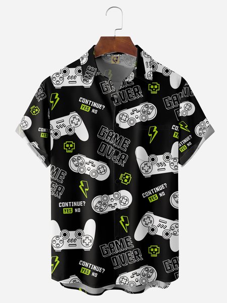 

Games Chest Pocket Short Sleeves Casual Shirts, Black, Men Shirts