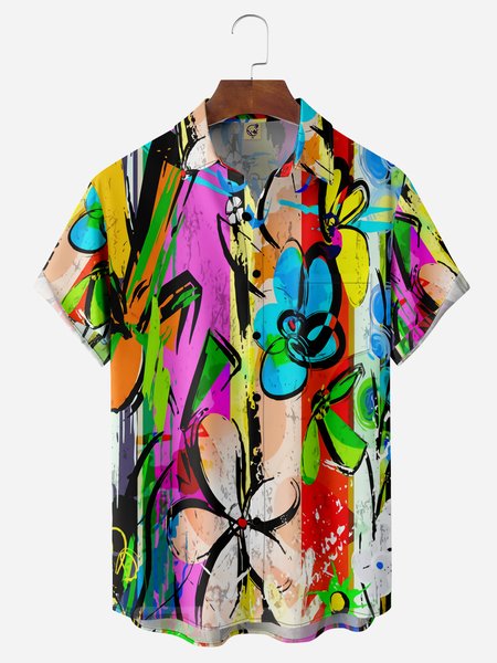 

Floral Chest Pocket Short Sleeve Hawaiian Shirt, Green, Men Shirts