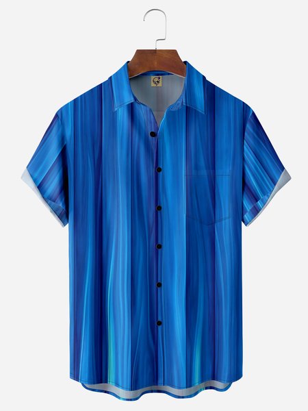 

Woodgrain Stripe Chest Pocket Short Sleeves Casual Shirt, Blue, Men Shirts