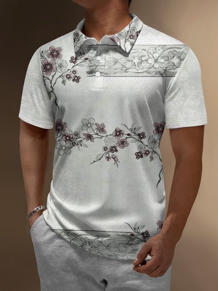 

Sakura Button Short Sleeve Polo Shirt, Light gray, Polo Shirts