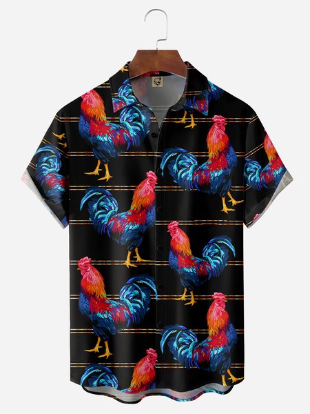

Rooster Chest Pocket Short Sleeve Casual Shirt, Black, Men Shirts