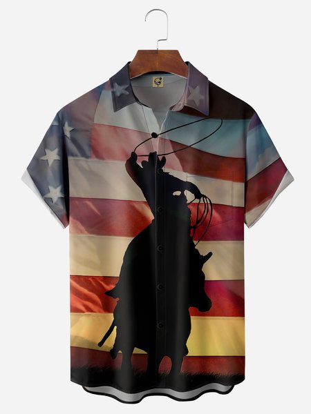 

Western Cowboy Chest Pocket Short Sleeve Shirt, Black, Men Shirts