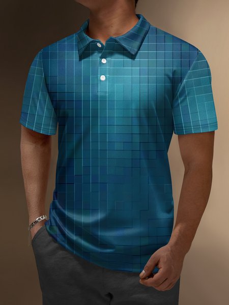 

Ombre Geometric Button Short Sleeve Polo Shirt, Lake blue, Polo Shirts