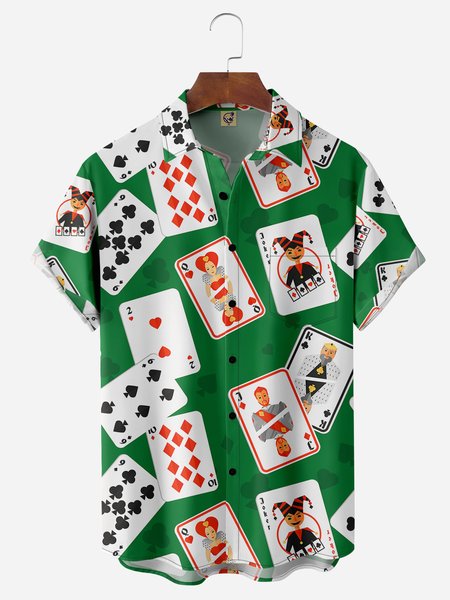 

Poker Chest Pocket Short Sleeve Casual Shirt, Green, Men Shirts