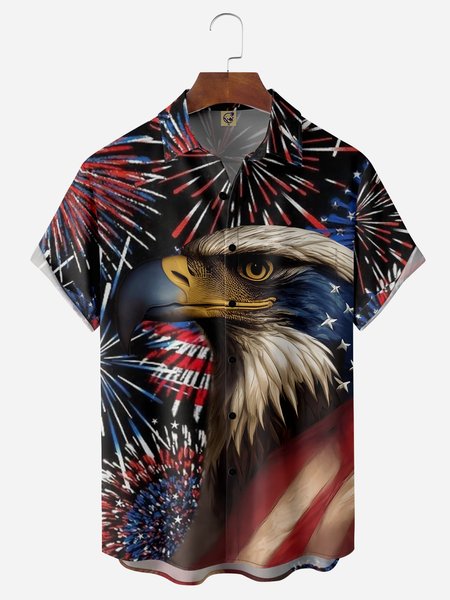 

American Eagle Chest Pocket Short Sleeve Casual Shirt, Black, Men Shirts