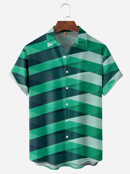 

Geometric Chest Pocket Short Sleeve Casual Shirt, Green, Men Shirts