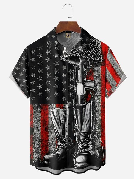 

Veterans Memorial Day Chest Pocket Short Sleeve Shirt, Black, Men Shirts