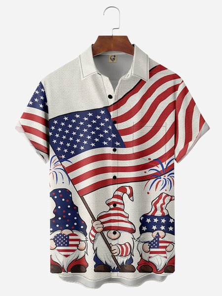 

American Gnomes Chest Pocket Short Sleeve Casual Shirt, Red, Men Shirts