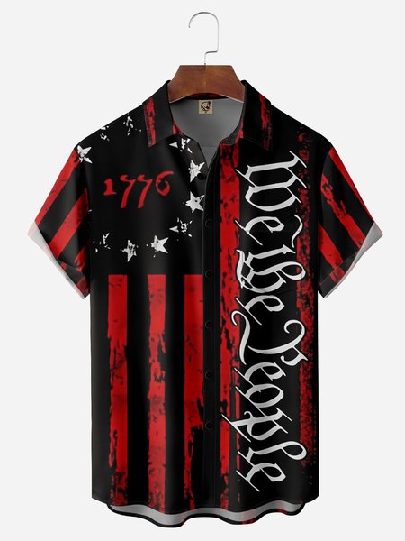 

Independence Day Chest Pocket Short Sleeve Shirt, Black, Men Shirts
