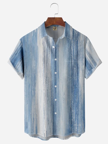 

Abstract Striped Chest Pocket Short Sleeve Casual Shirt, Blue, Men Shirts