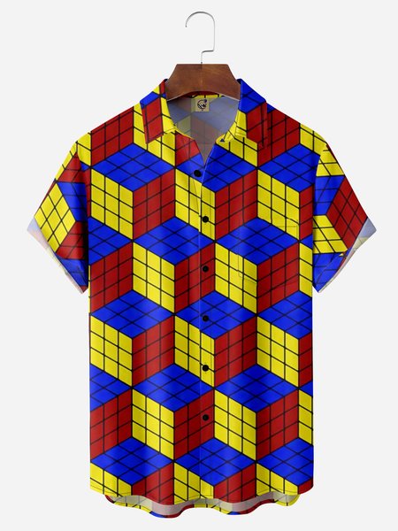 

Magic Cubes Chest Pocket Short Sleeve Casual Shirt, Blue, Men Shirts