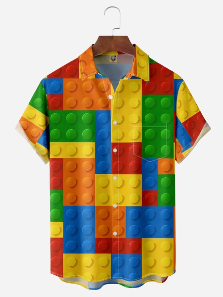

Minifigures Chest Pocket Short Sleeve Casual Shirt, Yellow, Men Shirts