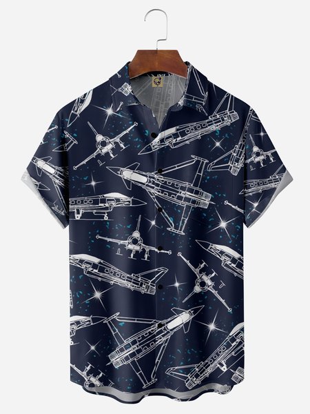 

Airplane Chest Pocket Short Sleeves Casual Shirts, Purplish blue, Men Shirts
