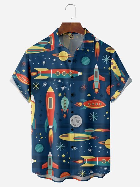 

Rockets Chest Pocket Short Sleeves Casual Shirts, Deep blue, Men Shirts