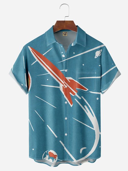 

Art Rocket Chest Pocket Short Sleeve Casual Shirt, Blue, Men Shirts