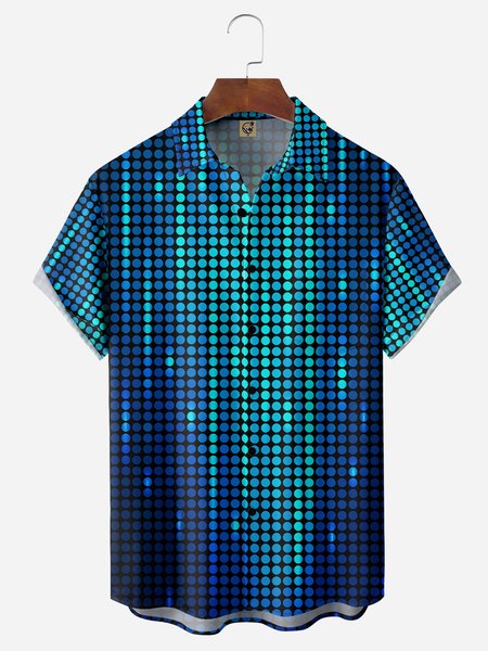 

70s Vintage Chest Pocket Short Sleeve Disco Shirt, Blue, Men Shirts