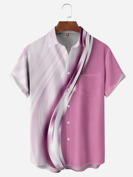 

Geomatric Chest Pocket Short Sleeve Casual Shirt, Pink, Men Shirts