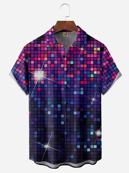 

70s Vintage Chest Pocket Short Sleeve Disco Shirt, Purple, Men Shirts