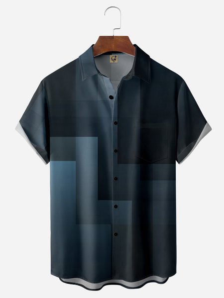 

Dark Geo Chest Pocket Short Sleeve Casual Shirt, Dark blue, Men Shirts