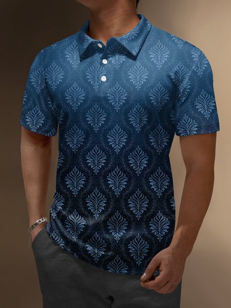 

Leaves Button Down Short Sleeve Polo Shirt, Blue, Polo Shirts