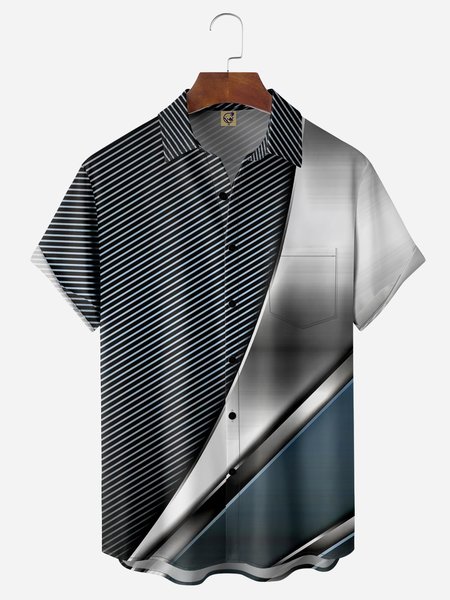 

Patchwork Chest Pocket Short Sleeve Casual Shirt, Gray, Men Shirts