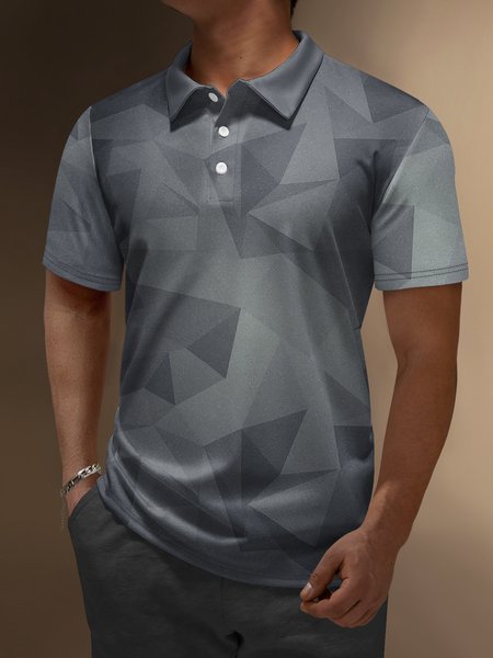 

Geometric Button Short Sleeve Polo Shirt, Gray, Polo Shirts