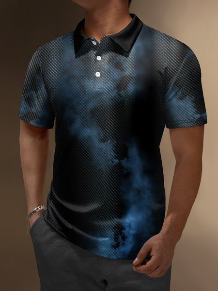 

Ombre Geometric Button Short Sleeve Polo Shirt, Black, Polo Shirts
