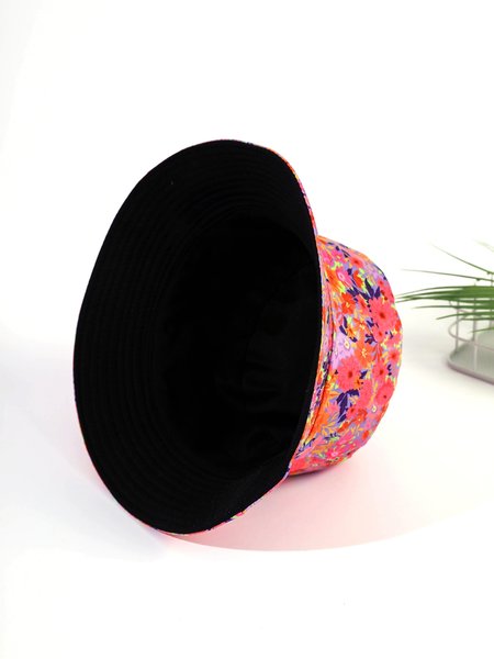 Hawaiian Floral Sunscreen Bucket Hat Vacation Beach Accessories, Pink, Women Hats