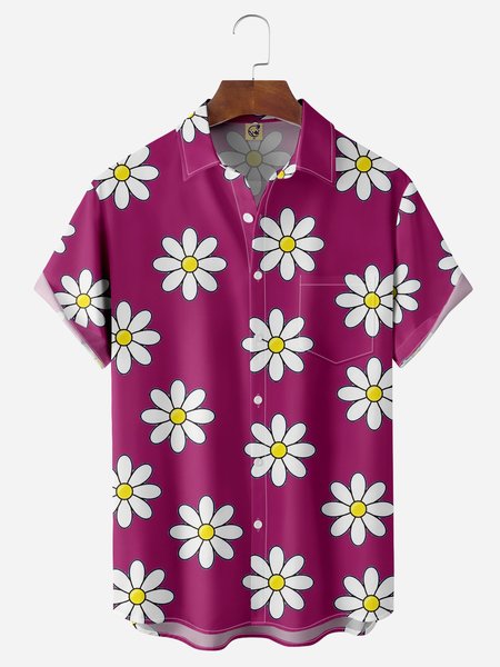 

Floral Chest Pocket Short Sleeve Hawaiian Shirt, Purple, Men Shirts