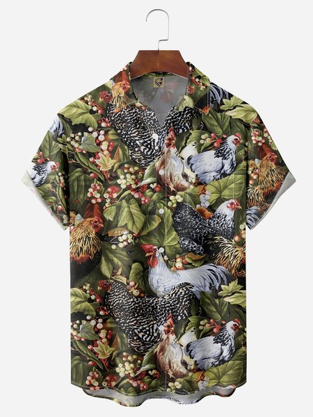 

Rooster Chest Pocket Short Sleeve Casual Shirt, Green, Men Shirts