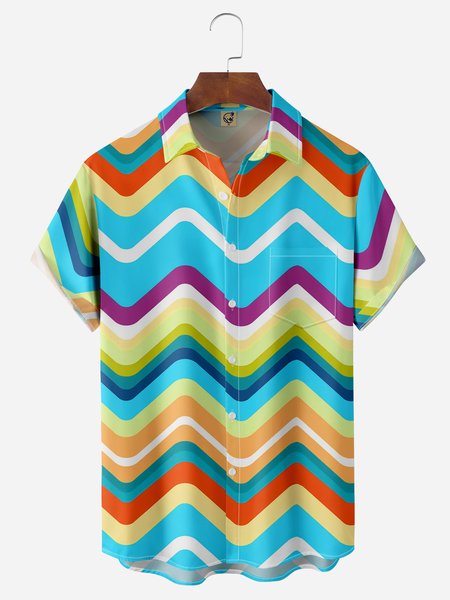 

Ripple Chest Pocket Short Sleeve Casual Shirt, Blue, Men Shirts