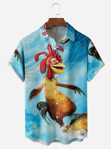

Rooster Chest Pocket Short Sleeves Casual Shirts, Blue, Men Shirts
