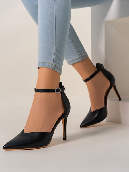 

Women Minimalist Black Ankle Strap Hollow Pumps, Heels