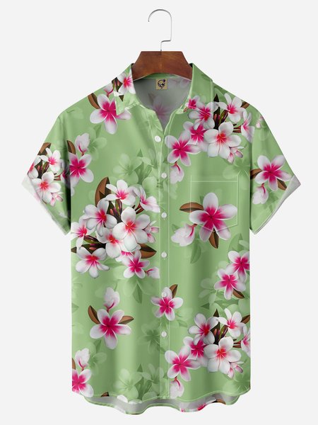 

Plumeria Chest Pocket Short Sleeve Hawaiian Shirt, Green, Men Shirts