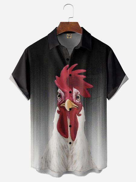 

Abstract Stripes Chicken Chest Pocket Short Sleeve Casual Shirt, Black, Men Shirts