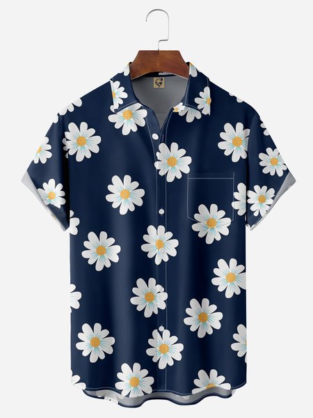 

Floral Chest Pocket Short Sleeve Hawaiian Shirt, Blue, Men Shirts