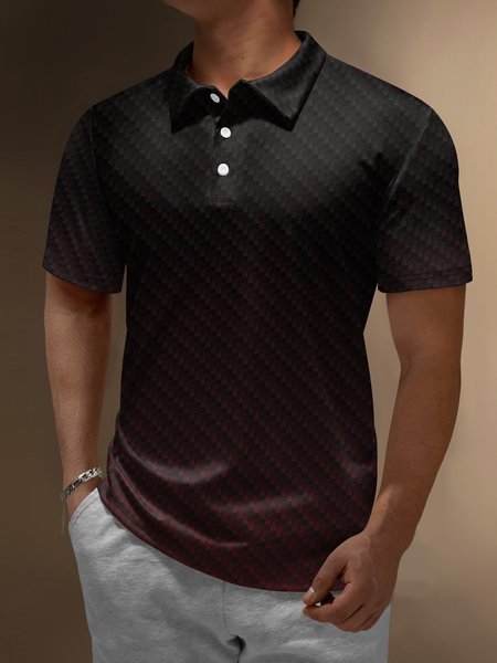 

Ombre 3D Abstract Geometric Button Short Sleeve Polo Shirt, Red, Polo Shirts