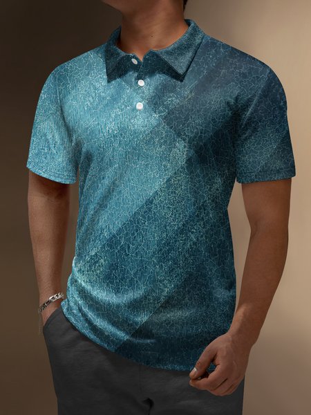 

Dark Pattern Button Short Sleeve Polo Shirt, Blue, Polo Shirts