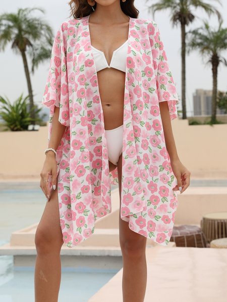 

Printing Vacation Floral Coverup, Pink, swimwear>>Cover Ups