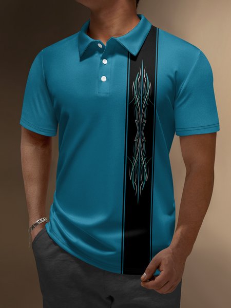 

Hot Rod Pinstriping Button Down Short Sleeve Polo Shirt, Lake blue, Polo Shirts