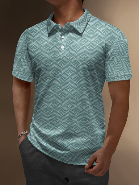

Geometric Button Short Sleeve Polo Shirt, Green, Polo Shirts
