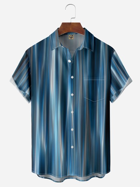 

Abstract Striped Chest Pocket Short Sleeve Casual Shirt, Purplish blue, Men Shirts